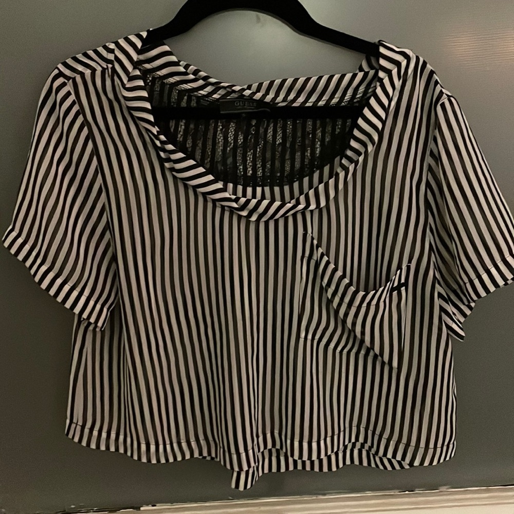 Guess striped chiffon cropped blouse